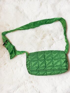 Small Boutique Cottagecore Green Quilted Crossbody Buckle Strap Bag